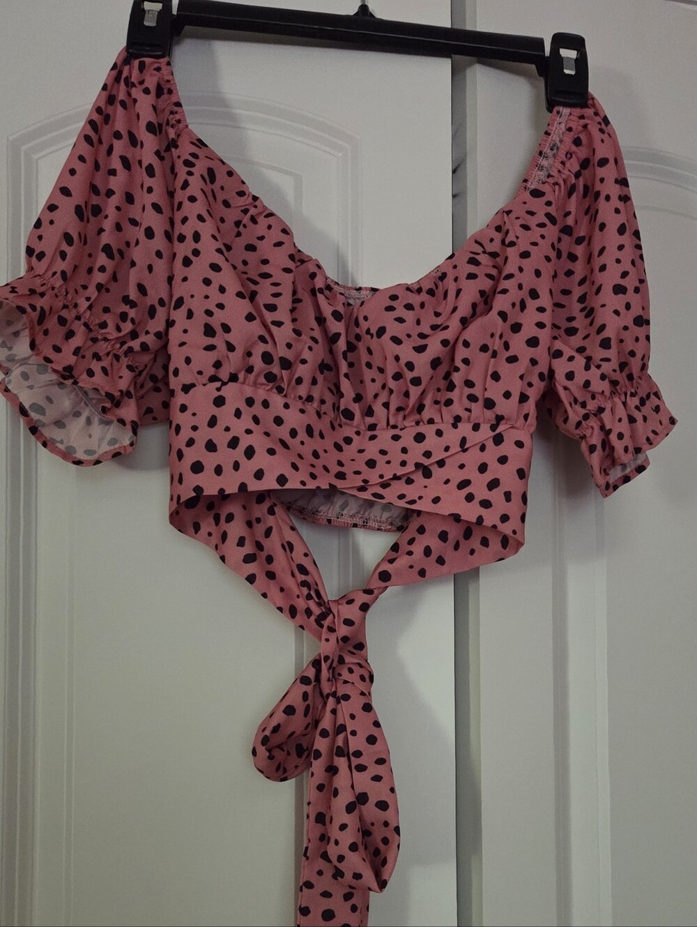 Pink Polka Dot Tie-Front Crop Top